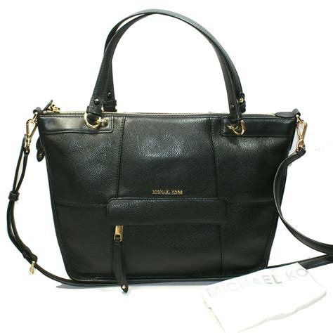 michael kors large black leather satchel|michael kors manhattan leather satchel.